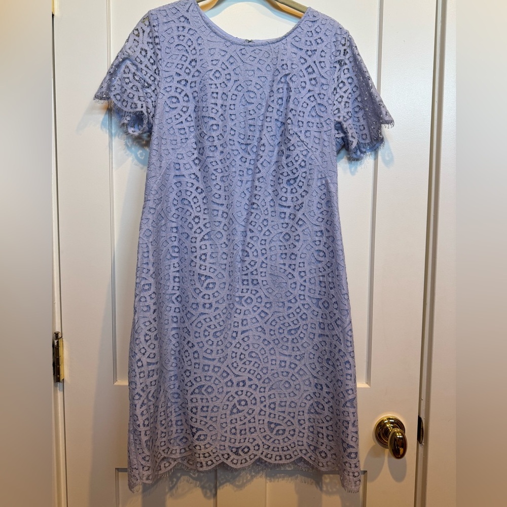 EUC Ann Taylor Light Blue Lined Lace Dress with Scallop / Lash Hem, Size 8